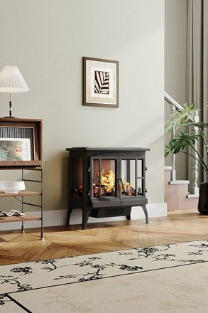 H&O Direct Freestanding Electric Fireplace Heater Black