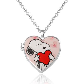 Peanuts Snoopy Heart Locket Pendant Necklace Silver Tone Officially Licensed at Nordstrom, Size 16