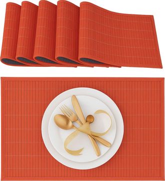 Relaxdays Relaxdays - Salvamanteles Para La Mesa Del Comedor, Bamb&uacute;, 30 X 45 Cm, Conjunto De 6 Piezas, Lavable, Color Rojo