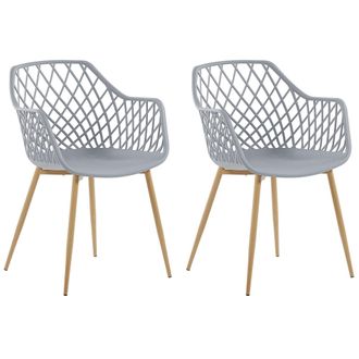 Beliani Beliani - Conjunto De 2 Sillas De Comedor Gris Claro Madera Clara Sint&eacute;tico Respaldo Red Nashua