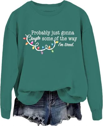 Generic Xmas Jumper for Women Rude Christmas Jumpers Womens Christmas Print Crew Neck Long Sleeve Sweatshirt Pullover Sweatshirt Green