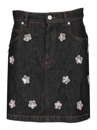 Marni Black Deni Skirt With Daisy Appliques