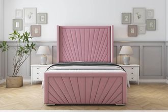 Sloomy Rutherford Plush Frame-Mattress-50 Upholstered Wingback Headboard in Pink | Size: Small Single