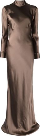Michelle Mason open-back long-sleeve gown dress - women - Silk - 8 - Brown
