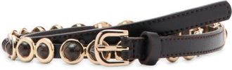 Mango Stone Embellished Skinny Belt in Chocolate at Nordstrom, Size Medium