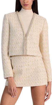 Alice & Olivia Alice + Olivia Kidman Embellished Open Wool-Blend Cropped Jacket