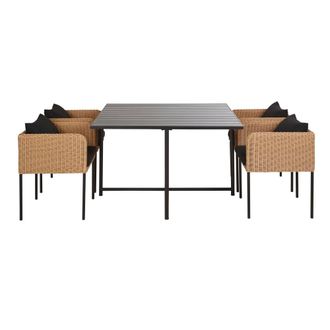 Maisons du monde Mesa y 4 sillas de exterior de acero y aluminio gris y resina beige
