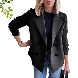 Generic Womens Lapel Button Knitted Patchwork Sleeve Casual Coat, 2025 Fashion Cropped Double Breasted Blazer Sweater for Women (A,M)