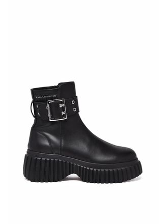 Karl Lagerfeld Black Leather Buckle Midi Boots