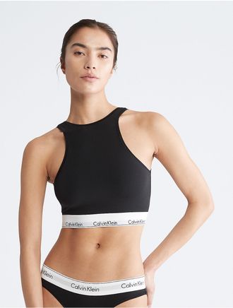 Calvin Klein Womens Icon Cotton Modal Unlined Longline Bralette - Black - XL