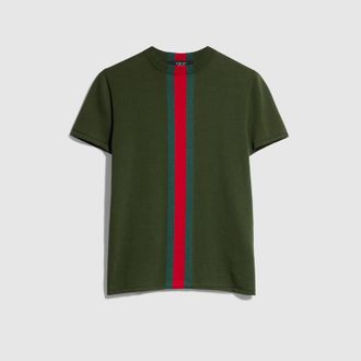 Gucci Knit Cotton T-shirt With Web Intarsia, Size XXXL, Green
