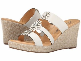 Brighton Dandy Daisy Ivory White Leather Strappy Slip On Wedge Sandal Shoe