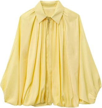 Generic Womens Puff Bomber Jackets Zip Up Lightweight Casual Batwing Sleeve Collared Coats Ladies Outerwear Pleated Outerwear(Yellow, L)