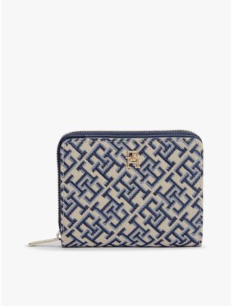 Tommy Hilfiger Womens Jacquard Monogram Medium Zip Wallet - Blue