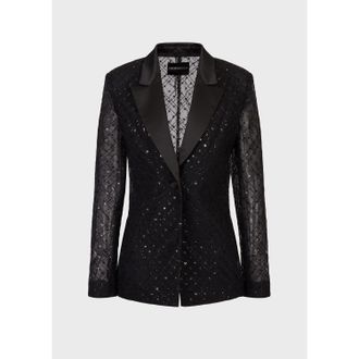Emporio Armani Womens Sequin Blazer in Black - Size 10 UK