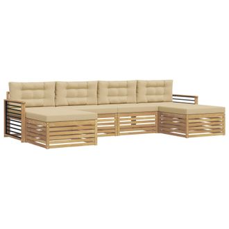 vidaXL Juegos De Sof&aacute;s Con Coj&iacute;n 6 Pcs Y Beige Madera De Acacia S&oacute;lida Vidaxl