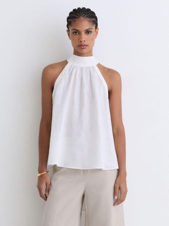 Reiss Linen Sleeveless Scarf-neck Top, 10