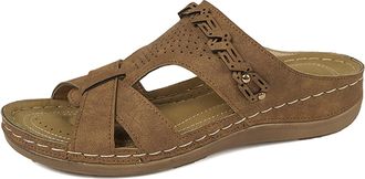 Generic Womens Mules with Footbed Orthopaedic Shoes Womens Faux Leather Slippers Slides Peep Toe Slippers Summer Shoes Non-Slip Slippers Summer Comfortable Fl