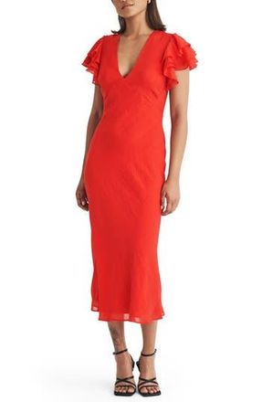 Nobody's Child Layla Flutter Sleeve Midi Dress in Red at Nordstrom Rack, Size 14