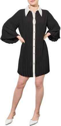 Ming Wang Pleated Mini Shirtdress in Black/White at Nordstrom Rack, Size X-Small