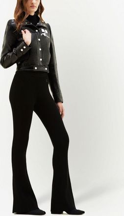 Courrèges Reediton ribbed flared trousers - women - Polyester/Viscose - S - Black
