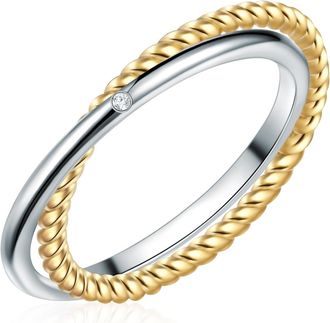 Lulu & Jane Womens Ring Sterling Silver - Silver & Gold - Size P