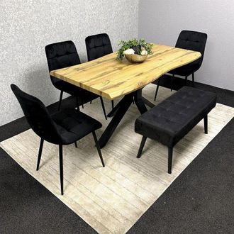 Kosy Koala Dining Set Of 5 Dining Table Set with 4 black Velvet Chairs And 1 Black Bench Dining Room Furniture