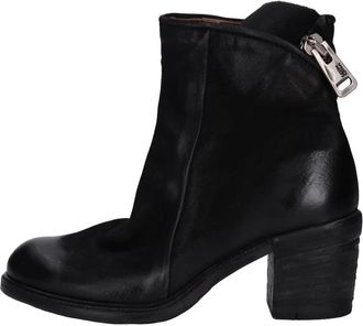 A.S.98 Leren Enkellaarsjes - Dames - Laarzen met Hak - Zwart - 39 EU - Leer - Schoenen