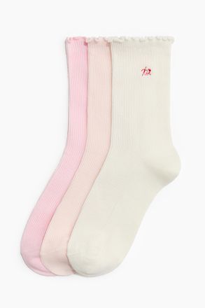 H&M 3er-Pack Socken mit Overlockdetail - Rosa/Weiss