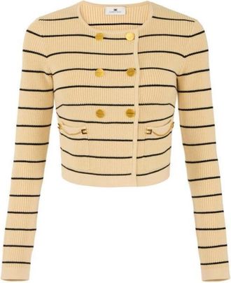 Elisabetta Franchi Cardigan van gebreide stof - Dames - Vesten - Beige - L - Truien & Vesten