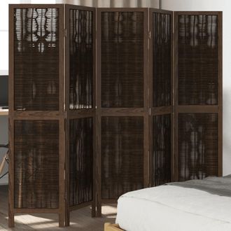vidaXL Biombo Separador De 5 Paneles Madera Paulownia Marr&oacute;n Oscuro Vidaxl