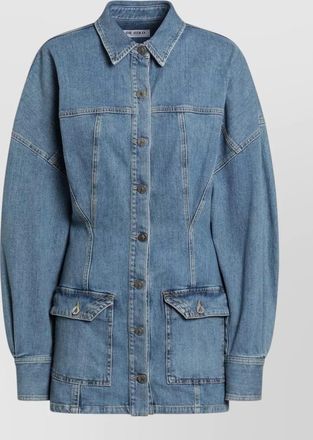 The Attico denim mini dress front pockets long sleeves