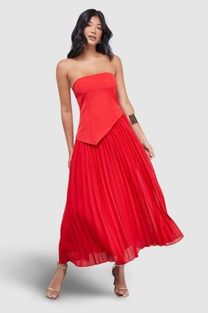 Warehouse Bandeau Bodice Pleated Midi Dress in Red at Nordstrom, Size 10