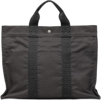 Herm&egrave;s Gray Canvas Handbag Tote Bag (Pre-Owned)