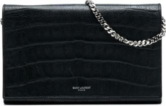 Saint Laurent 2013-2025 Croc Embossed Leather Wallet On Chain crossbody bag - Zwart