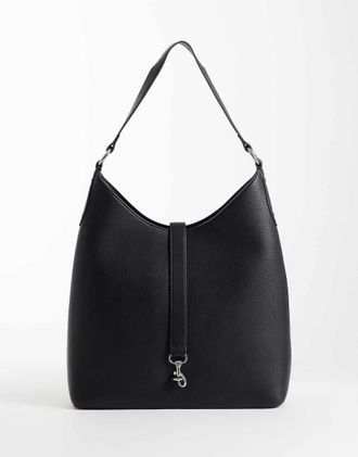 Abercrombie & Fitch Borsa a spalla in pelle sintetica nera con dettagli in metallo-Nero