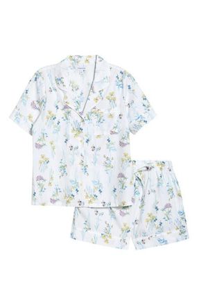 Nordstrom Classic Short Cotton Pajamas in Ivory- Blue Botanical Stems at Nordstrom, Size X-Small