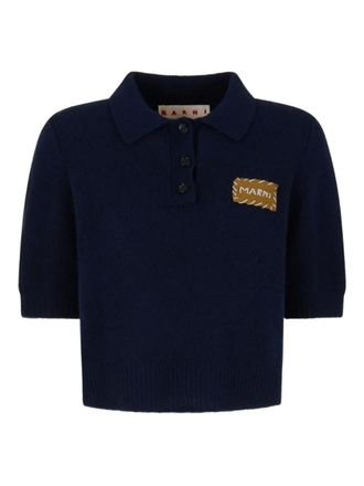 Marni logo-patch polo shirt - Blue