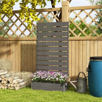 OUTSUNNY Raised Garden Bed with Trellis Standing Patio Planter Box in Dark Grey