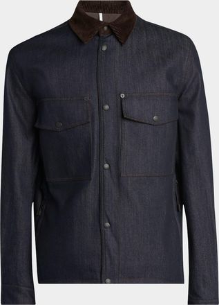Moncler Mens Corduroy-Collar Denim Shirt Jacket
