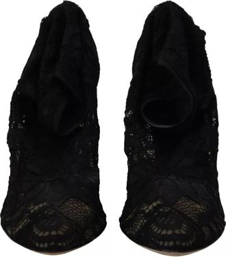 Dolce & Gabbana Black Stretch Socks Taormina Lace Boots Womens Shoes (Pre-Owned)