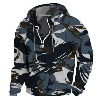 Generic Mens Camouflage Hoodie - Tactical Half-Zip Fleece Pullover with Drawstring Hood & Kangaroo Pocket, Military-Inspired Streetwear for Training, Urban Ou