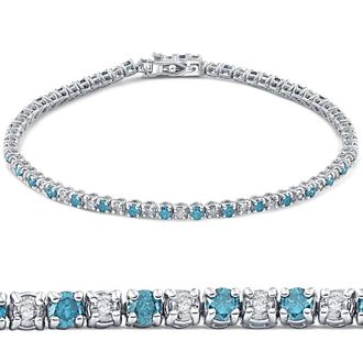 Pompeii3 3ct Blue & White Diamond Tennis Bracelet 14K White Gold 7