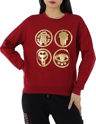 Roberto Cavalli Ladies Carmine Lucky Symbol Print Cotton Sweatshirt, Brand Size 44 (US Size 10)