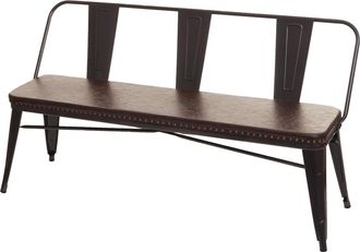 Hhg Nunca Usado] Banco 3 Plazas Hhg 491, Banco Armario Banco Comedor, Polipiel Chesterfield Gastronom&iacute;a Industrial, Negro-marr&oacute;n