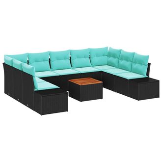 vidaXL Set Divano Da Giardino 10 Pz Nero E Turchese Vidaxl