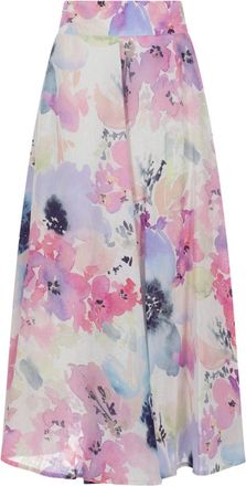 120% Lino Pastel Watercolor Floral Linen Maxi Skirt