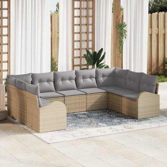 vidaXL Vidaxl - Conjunto De Sof&aacute; De Jard&iacute;n 9 Pcs Beige, Gris Claro Polirat&aacute;n