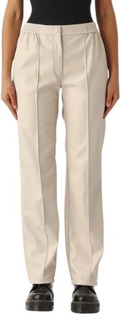 Twinset Witte imitatieleren broek met regular fit - Dames - Straight fit broeken - Wit - XL - Leer - Broeken