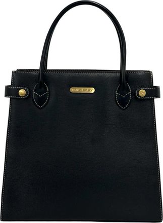 Burberry Black Leather Handbag Tote Bag (Pre-Owned)